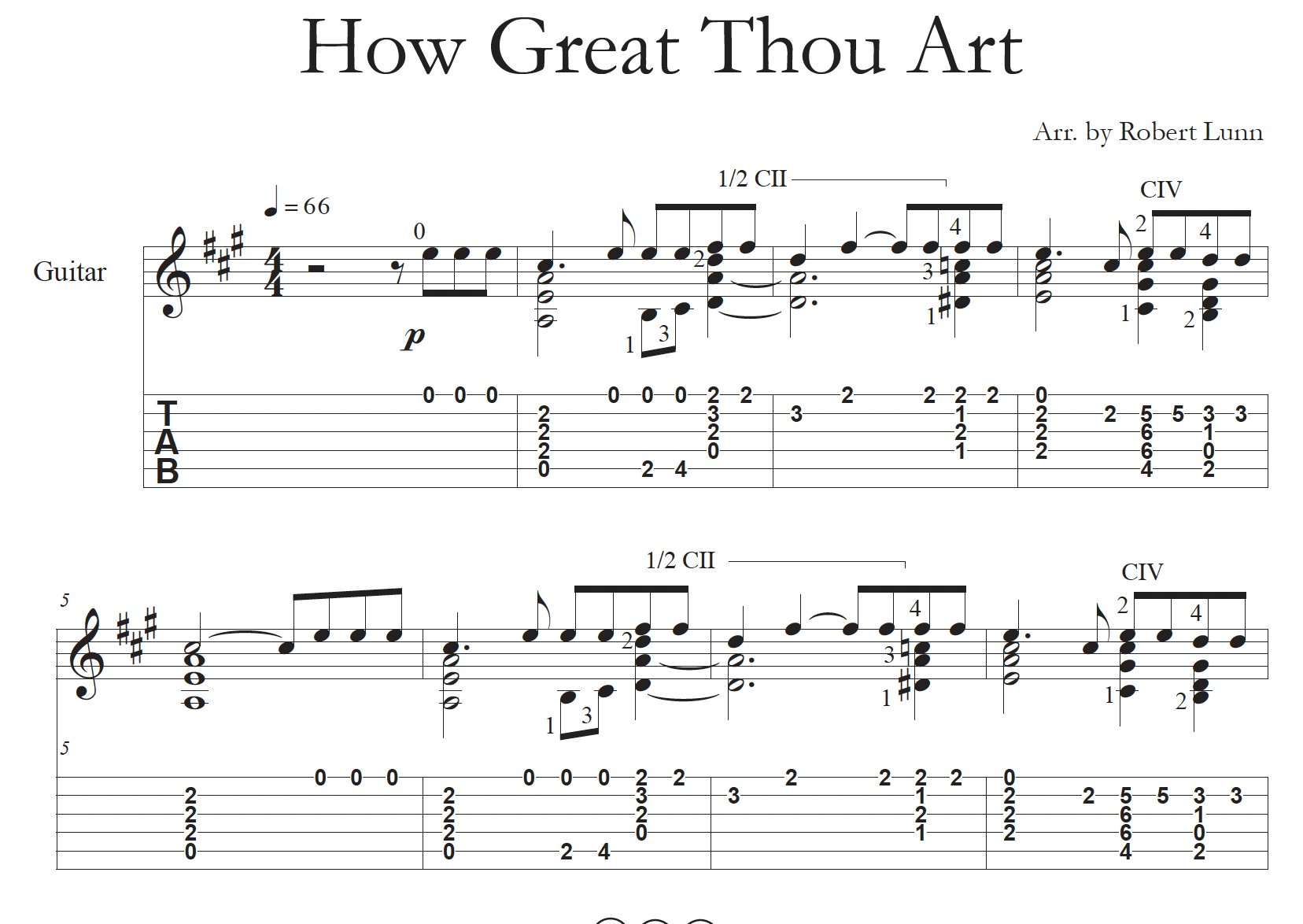 How Great Thou Art – Full Sheet Music/TAB – Classical Guitar